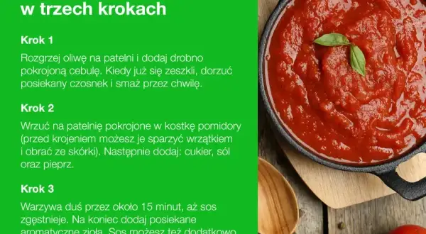 Aksamitny makaron z sosem pomidorowym, przygotowany w trzech prostych krokach. Sos jest gęsty, aromatyczny i idealny do ulubionego makaronu.